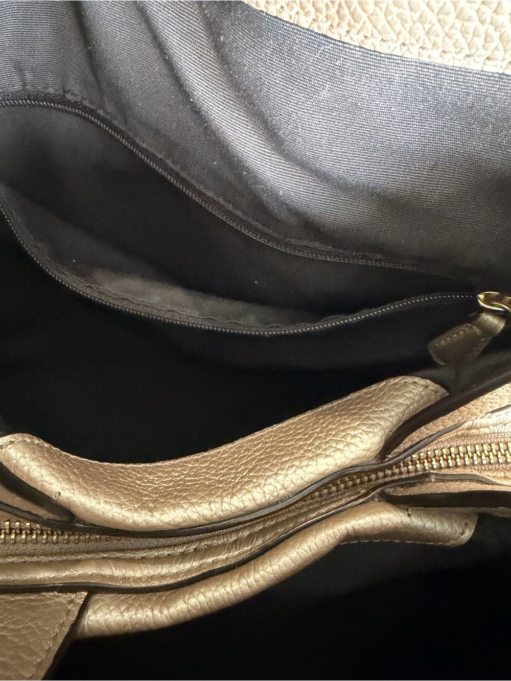 Coach Metallic Champagne Pebbled Leather Chain Shoulder Hobo Bag Gold - Picture 12 of 12